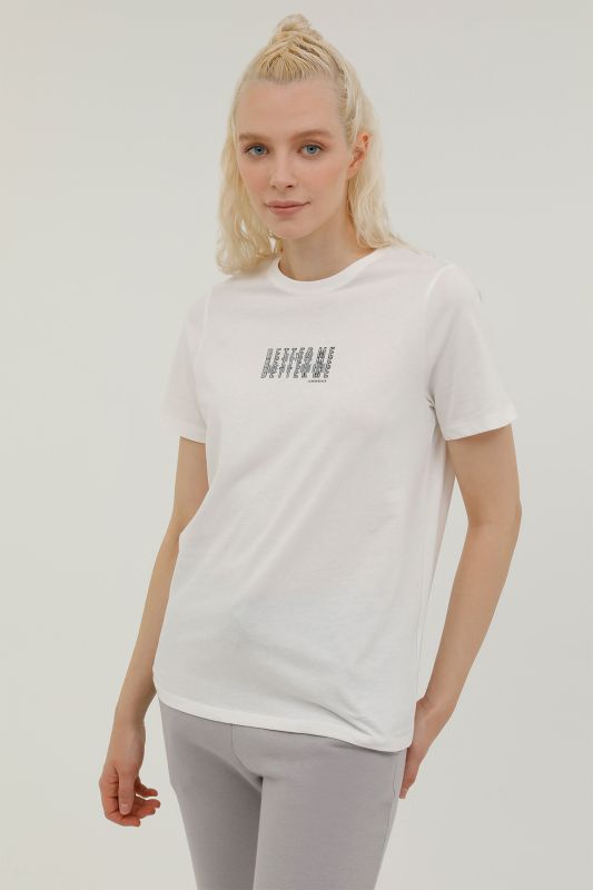 W-GF80 ALINA MINIMAL T-SH Ecru Women's Short Sleeve T-Shirt