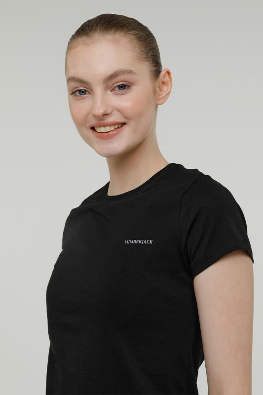 W-CT122 BASIC C NECK T-SH Black Women's Short Sleeve T-Shirt