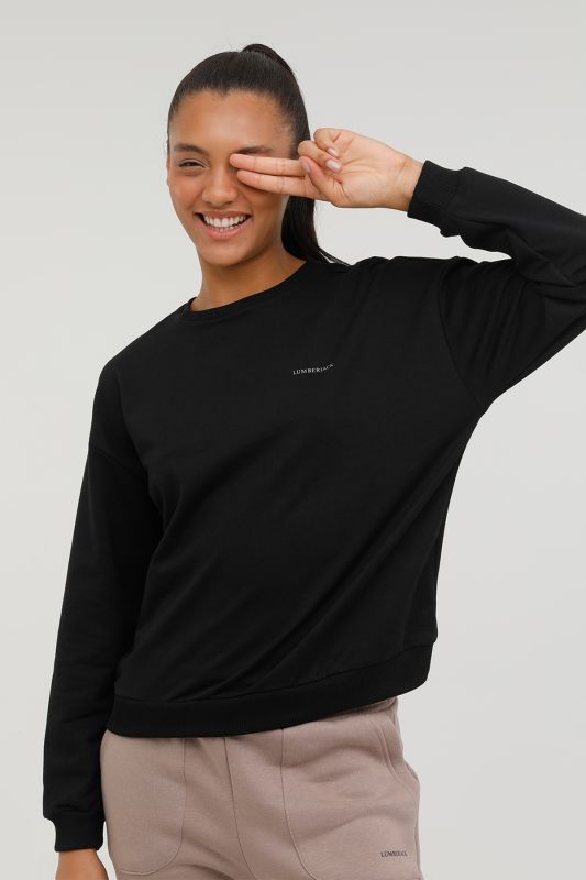 W-SN79 BASIC C NECK SWEAT Black Women's Sweatshirt