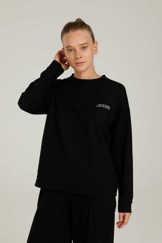 CT836 ANNA C NECK SLOGAN Black Women's Sweatshirt