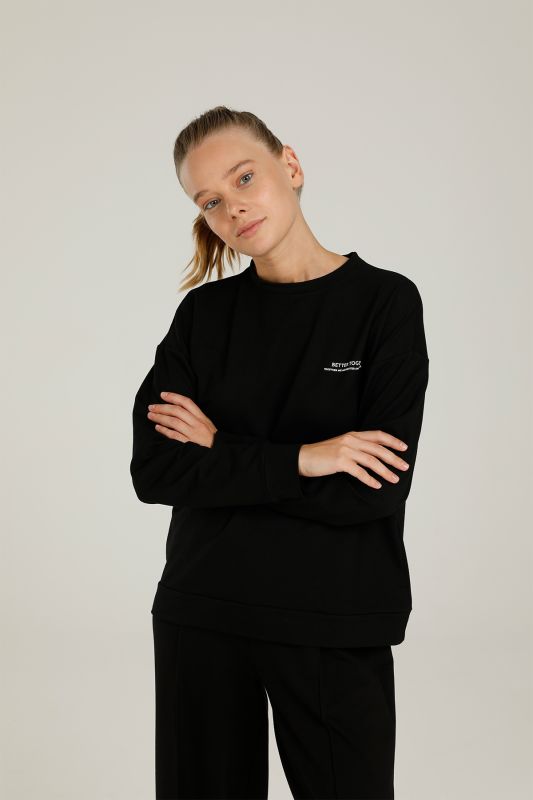 CT836 ANNA C NECK SLOGAN Black Women's Sweatshirt