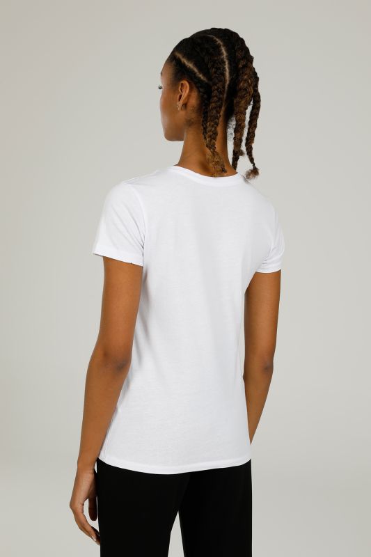 CT122 BASIC C NECK T-SHIR White Women's Short Sleeve T-Shirt