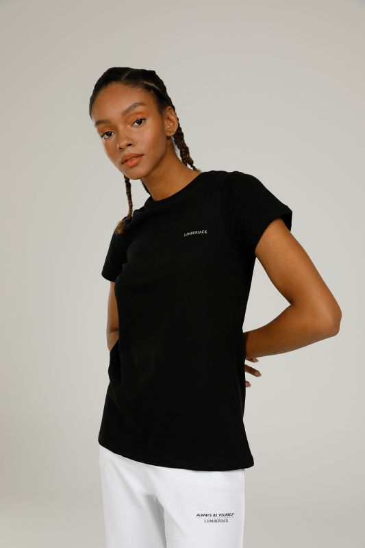 CT122 BASIC C NECK T-SHIR Black Women's Short Sleeve T-Shirt