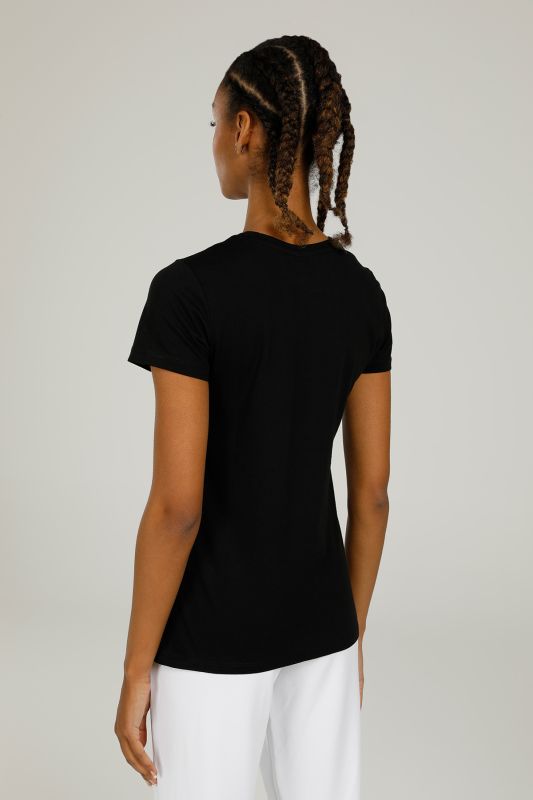 CT122 BASIC C NECK T-SHIR Black Women's Short Sleeve T-Shirt