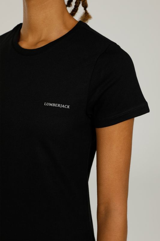 CT122 BASIC C NECK T-SHIR Black Women's Short Sleeve T-Shirt