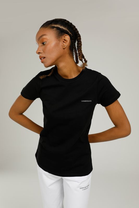 CT122 BASIC C NECK T-SHIR Black Women's Short Sleeve T-Shirt