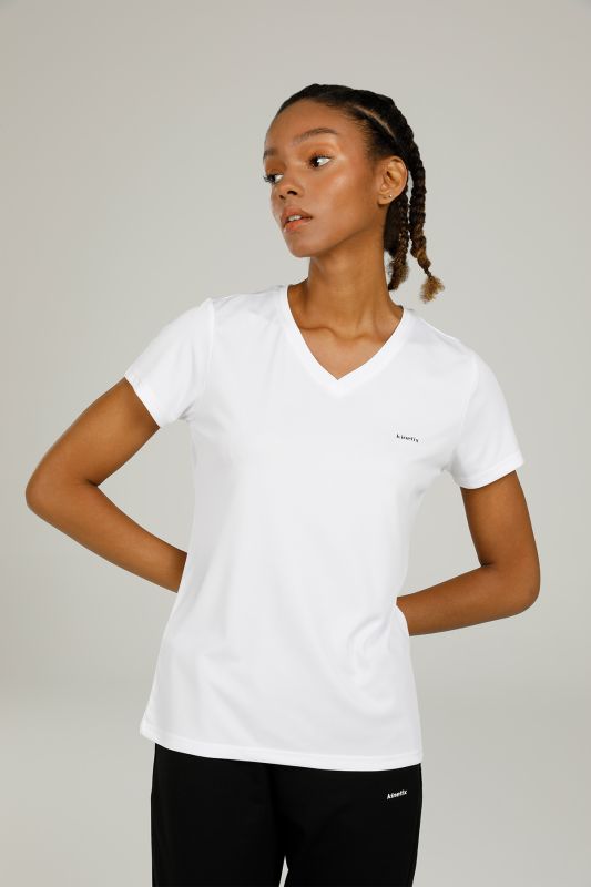 SN228 BASIC PES V NECK T- White Women's Short Sleeve T-Shirt