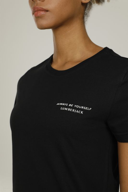 ANNA C NECK SLOGAN T-SHIR Black Women Short Sleeve T-Shirt