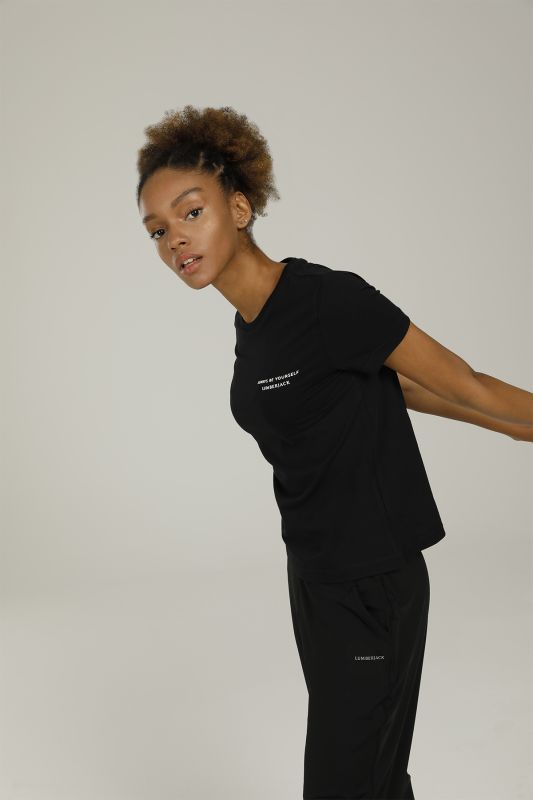 ANNA C NECK SLOGAN T-SHIR Black Women Short Sleeve T-Shirt