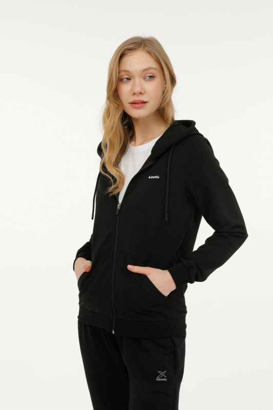 W-SN85 BASIC FULL ZIP HOO Black Women's Tracksuit