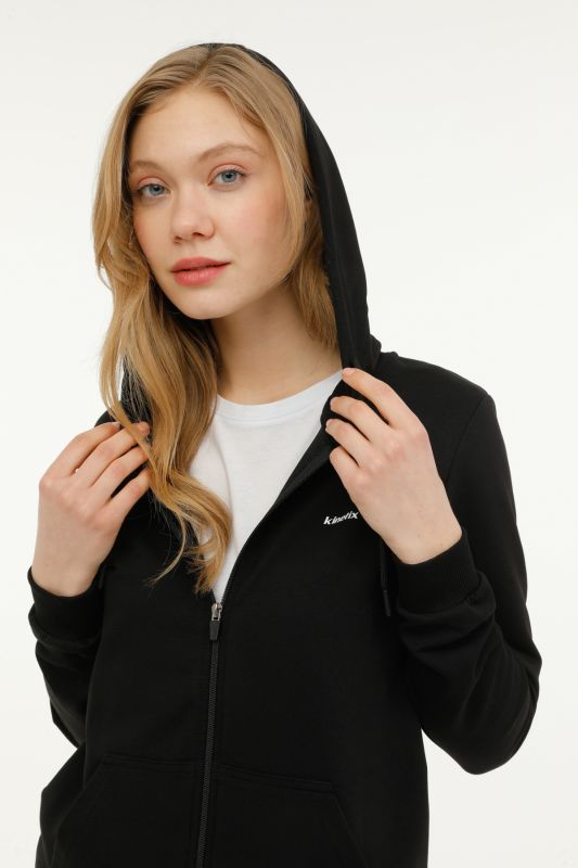 W-SN85 BASIC FULL ZIP HOO Black Women's Tracksuit