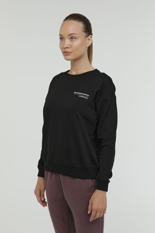 W-ANNA C NECK SLOGAN SWEA Black Women's Sweatshirt