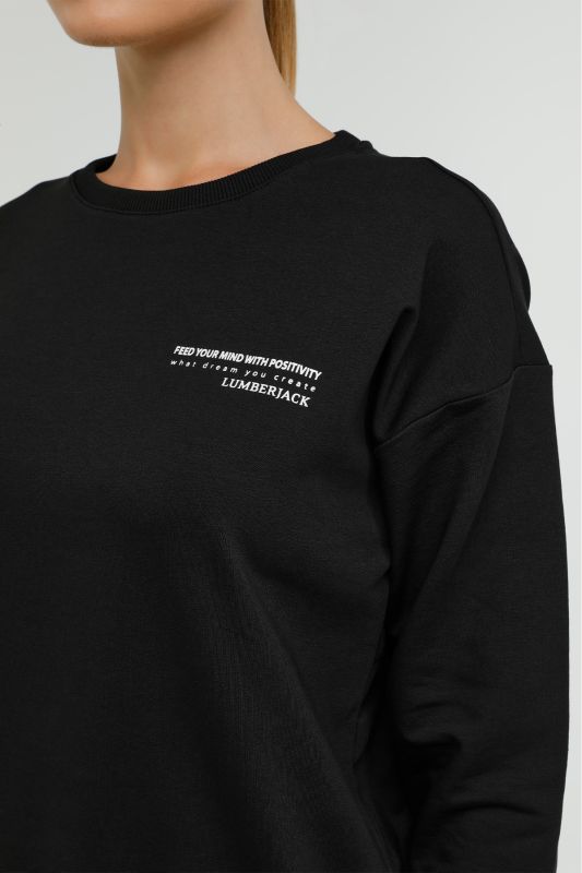 W-ANNA C NECK SLOGAN SWEA Black Women's Sweatshirt