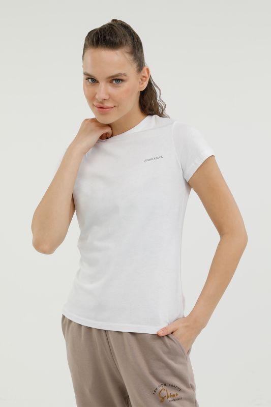 W-CT122 BASIC C NECK T-SH White Women's Short Sleeve T-Shirt