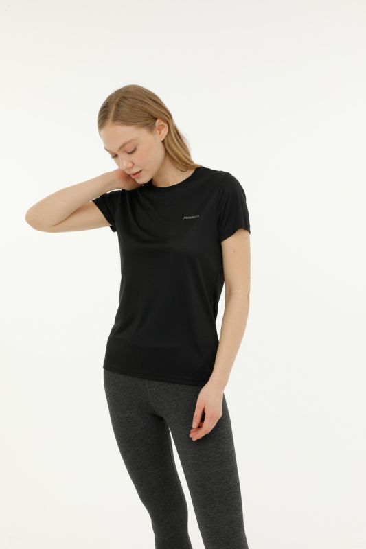 W-CT123 BASIC PES C NECK Black Women's Short Sleeve T-Shirt