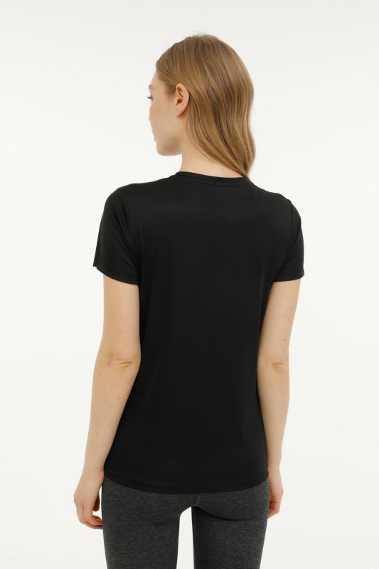 W-CT123 BASIC PES C NECK Black Women's Short Sleeve T-Shirt