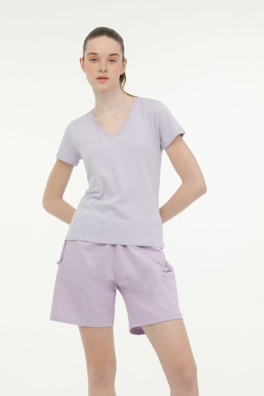 W-CT130 BASIC V NECK T-SH Lilac Women's Short Sleeve T-Shirt