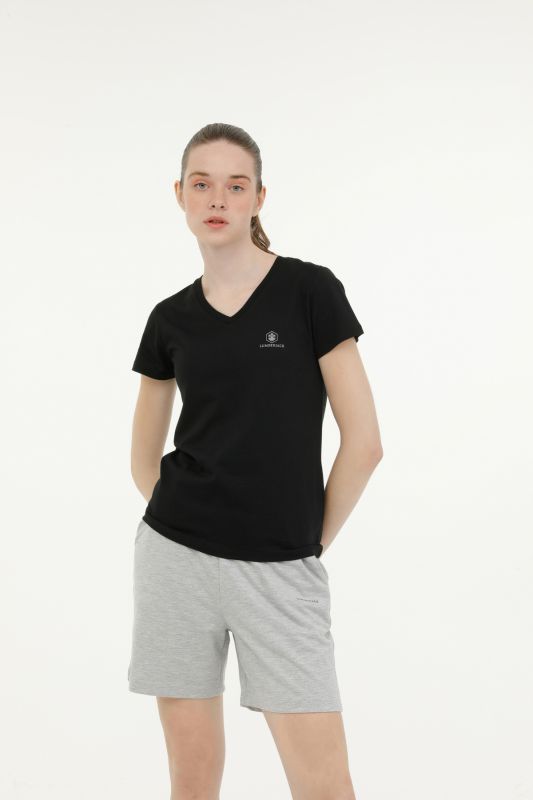 W-CT132 BASIC MODAL V NEC Black Women's Short Sleeve T-Shirt