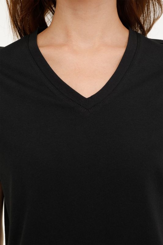 WB V NECK 11SN227 4FX Black Women's Short Sleeve T-Shirt