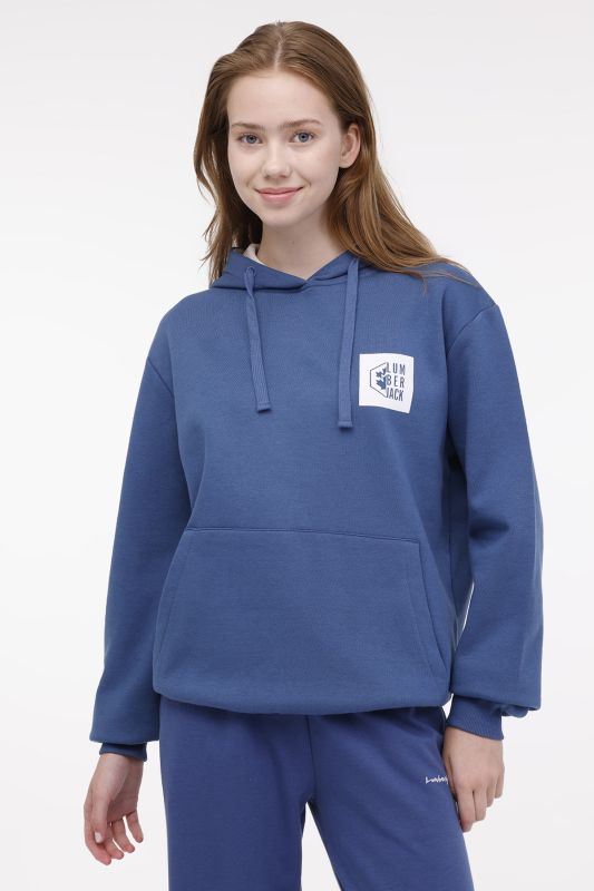 HOODIE PRINTED BOX LOGO Blue Women's Sweatshirt