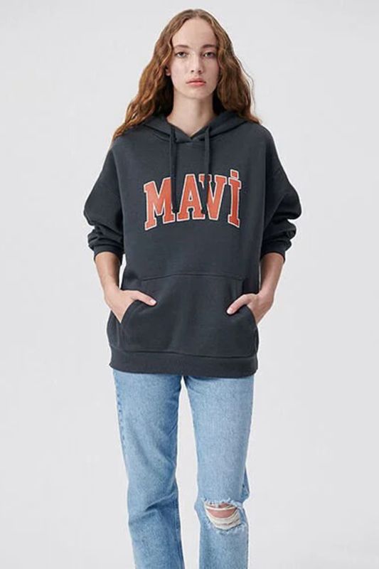 BLUE LOGO Hooded SWEAT Gray Women Sweatshirt