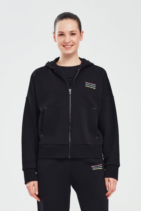 Essential W Full Zip Hood Black Women Sweatshirt