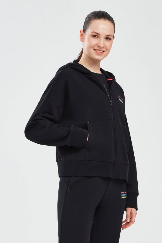 Essential W Full Zip Hood Black Women Sweatshirt