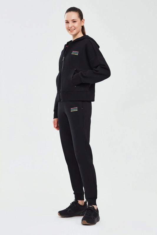 Essential W Full Zip Hood Black Women Sweatshirt