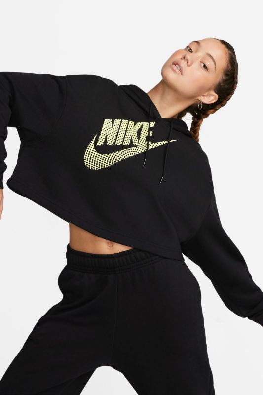 W NSW FLC PO HOODIE CROP Black Women's Sweatshirt