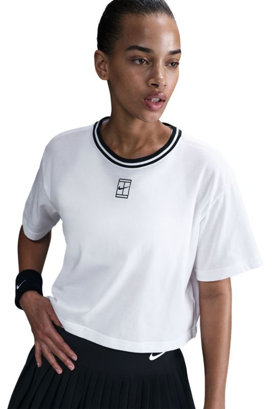 W NK DF HERTAGE SS CROP T White Women's Short Sleeve T-Shirt