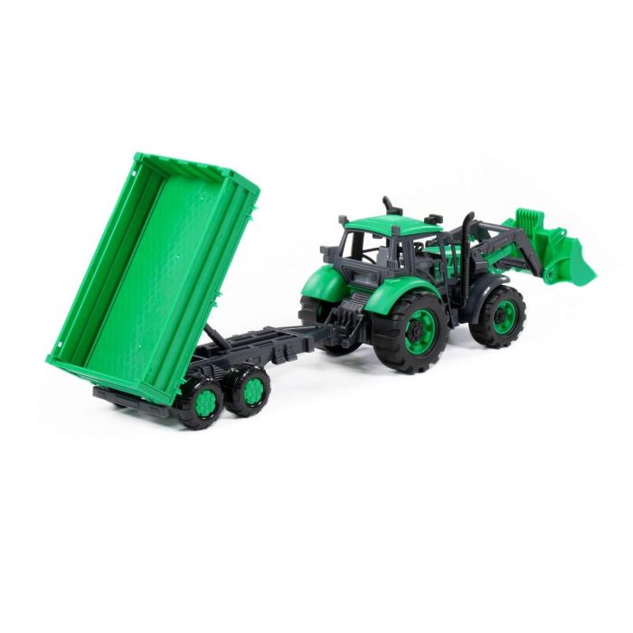 323100 Polesie Tractor Progress with flatbed trailer and inertial bucket (blue) (in the box)