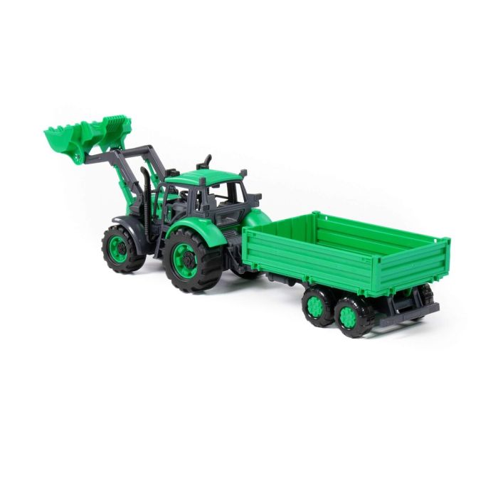 323100 Polesie Tractor Progress with flatbed trailer and inertial bucket (blue) (in the box)