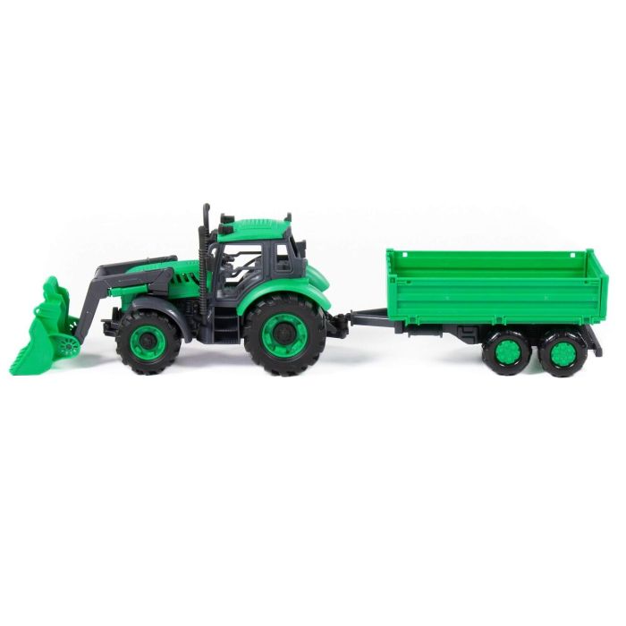 323100 Polesie Tractor Progress with flatbed trailer and inertial bucket (blue) (in the box)