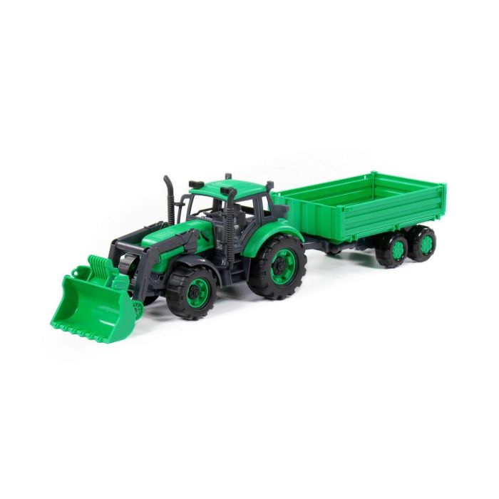 323100 Polesie Tractor Progress with flatbed trailer and inertial bucket (blue) (in the box)