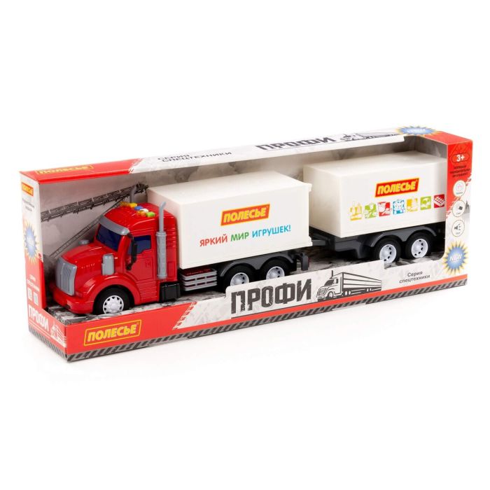 323147 Polesie Profi, flatbed car with inertial trailer (with light and sound) (blue) (in a box)