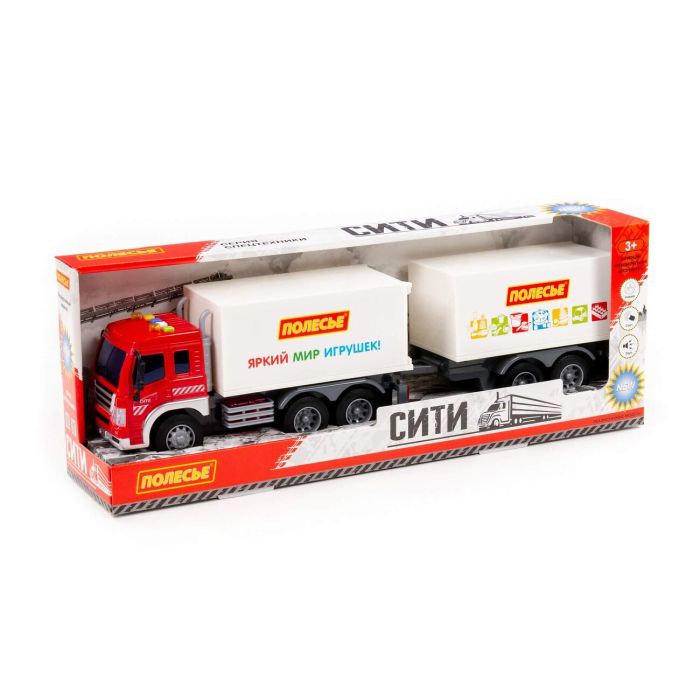 323149 Polesie City, flatbed car with inertial trailer (with light and sound) (blue) (in a box)