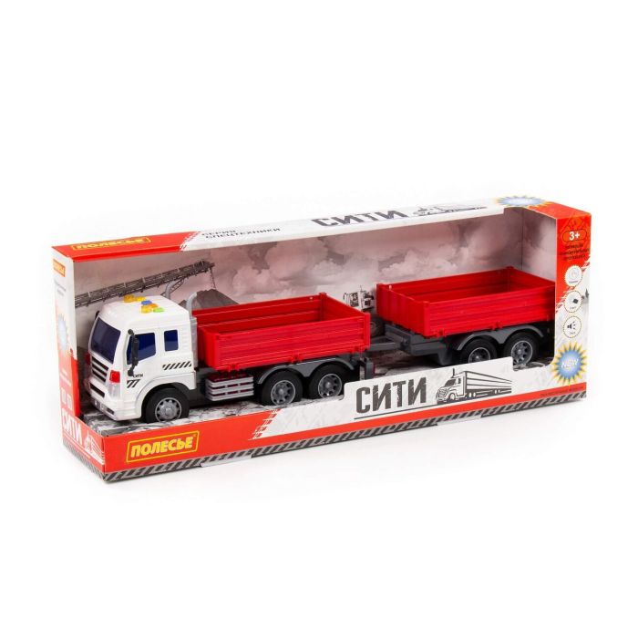 323166 Polesie MAZ, flatbed truck with inertial trailer (with light and sound) (in the box)