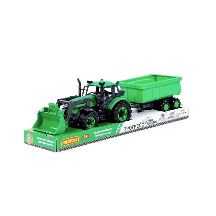 323189 Polesie Tractor Progress with flatbed trailer inertial (green) (in a tray)