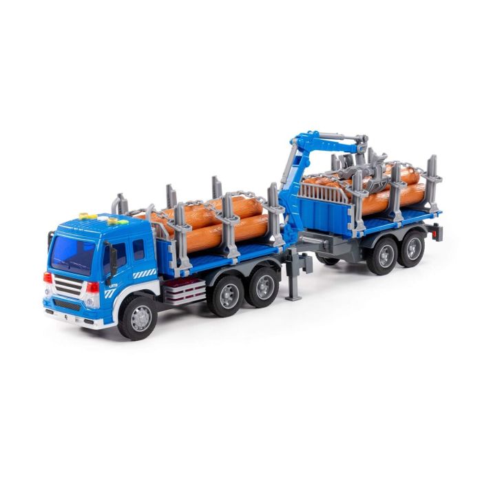 323224 Polesie City, flatbed car with manipulator and inertial trailer (with light and sound) (blue) (in a box)