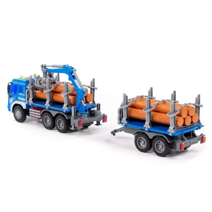 323224 Polesie City, flatbed car with manipulator and inertial trailer (with light and sound) (blue) (in a box)