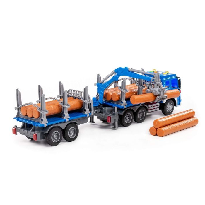 323224 Polesie City, flatbed car with manipulator and inertial trailer (with light and sound) (blue) (in a box)