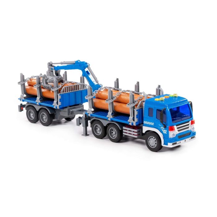 323224 Polesie City, flatbed car with manipulator and inertial trailer (with light and sound) (blue) (in a box)