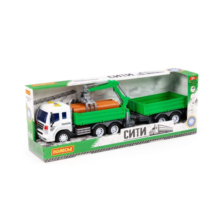 323228 Polesie City, flatbed car with a bucket inertial (with light and sound) (orange) (in a box)