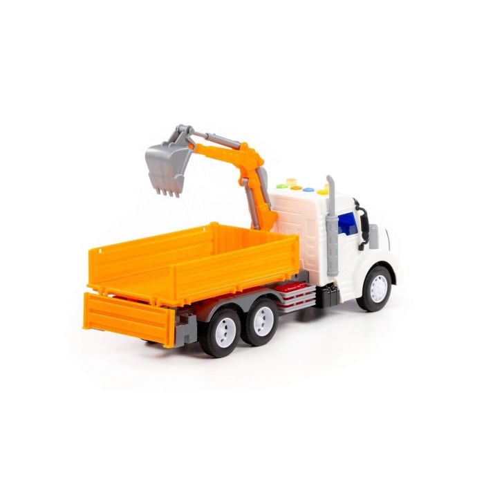 323246 Polesie Profi, flatbed car with inertial bucket (with light and sound) (yellow) (in a box)