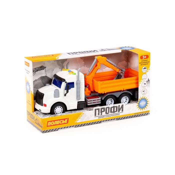 323246 Polesie Profi, flatbed car with inertial bucket (with light and sound) (yellow) (in a box)