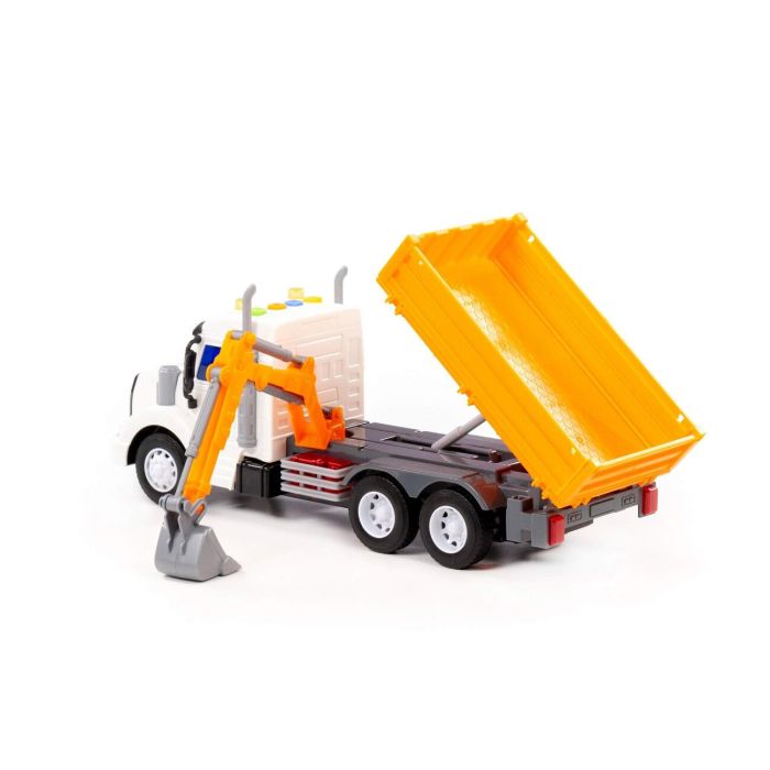 323246 Polesie Profi, flatbed car with inertial bucket (with light and sound) (yellow) (in a box)