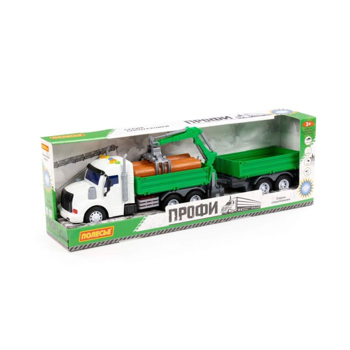 323250 Polesie Profi, flatbed car with manipulator and inertial trailer (with light and sound) (blue) (in a box)