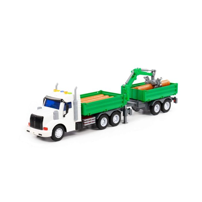 323250 Polesie Profi, flatbed car with manipulator and inertial trailer (with light and sound) (blue) (in a box)