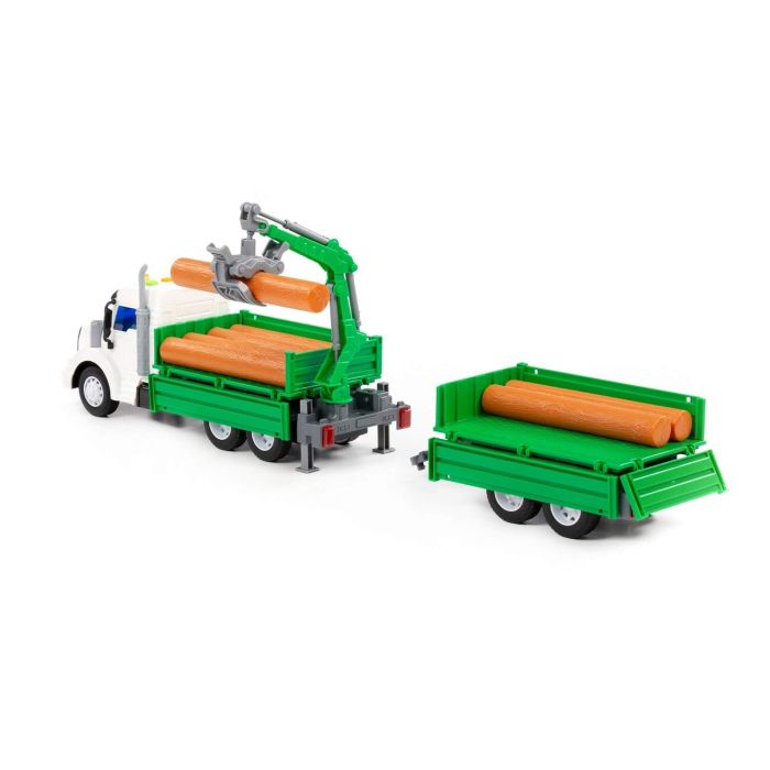 323250 Polesie Profi, flatbed car with manipulator and inertial trailer (with light and sound) (blue) (in a box)