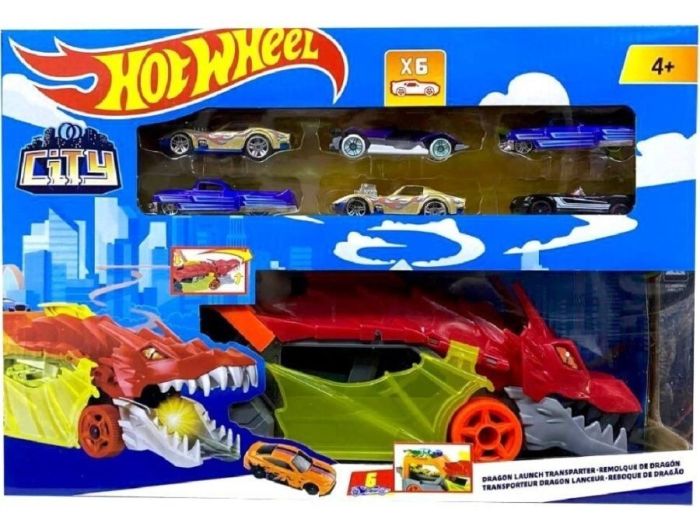 Hot Wheel  Truck-Dragon play set with 6 cars